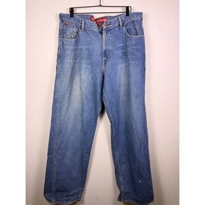 Ecko Unltd Denim Foundry Mens Baggy Wide Leg Jeans Blue 40 Streetwear Y2K 90s